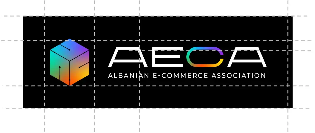 AECA wordmark and cube symbol construction grid