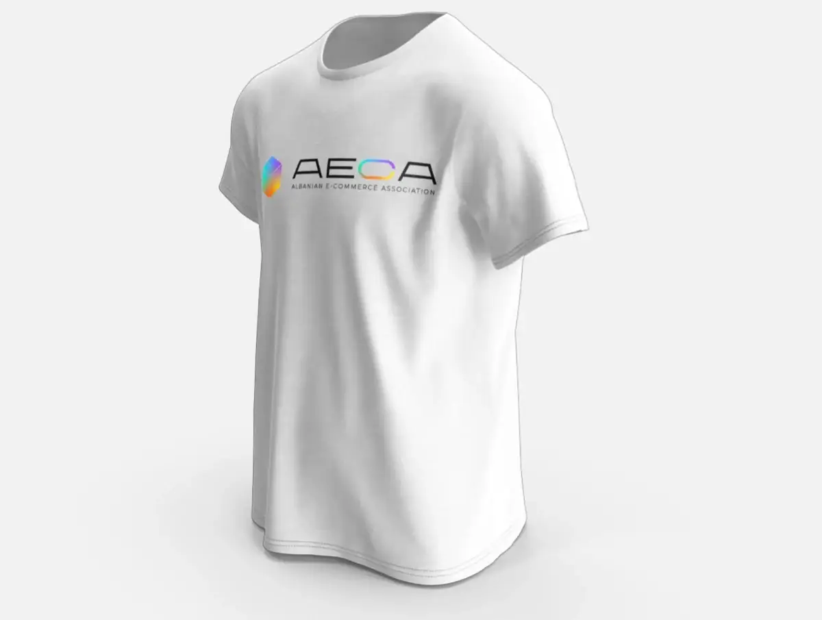 AECA logo application on a white polo shirt mockup